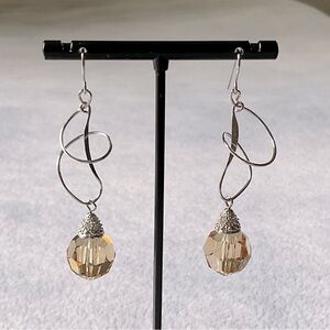 Handmade Crystal Silver Loop Dangle Earrings